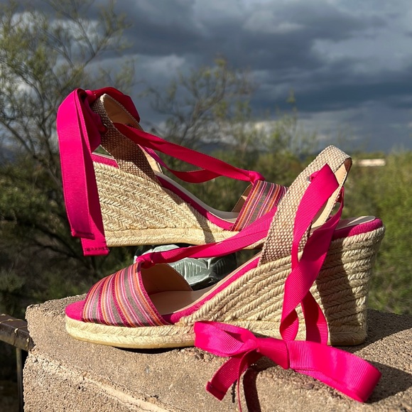 Talbots Pink Ankle Wrap Espadrille Wedge Sandals - Picture 13 of 17